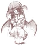  artist_request blush cowboy_shot cropped_legs demon_tail demon_wings head_wings koakuma long_hair monochrome shirt shy solo tail touhou wings 