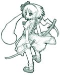  etogami_kazuya green hitodama katana konpaku_youmu konpaku_youmu_(ghost) mary_janes monochrome shoes sketch solo sword touhou weapon 