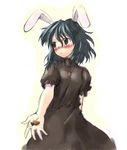  alternate_color animal_ears blush brown_eyes bunny_ears carrot inaba_tewi nametake player_2 short_hair solo touhou 