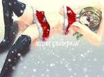  breasts christmas large_breasts nipple_slip nipples nohito original panties santa_costume solo thighhighs underboob underwear 