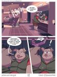 anthro basil_(mikrogoat) bovid bovine cattle comic domestic_pig duo exercise hi_res locker_room male male/male mammal mikrogoat overweight overweight_male perry_(mikrogoat) solo suid suina sus_(pig) washing_face workout