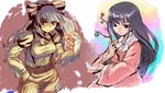  bangs fujiwara_no_mokou houraisan_kaguya long_hair multiple_girls nametake sketch touhou 