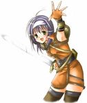  elbow_gloves fire_emblem fire_emblem:_souen_no_kiseki gloves green_eyes hairband lowres purple_hair solo sword thighhighs wayu_(fire_emblem) weapon white_hairband 