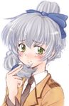  artist_request blush braid full_metal_panic! ponytail ribbon shy silver_hair solo teletha_testarossa uniform 