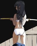  ass black_hair bra lingerie long_hair original panties shinai solo sword takashi_akira underwear underwear_only weapon 