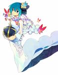  blue_eyes blue_hair bug butterfly copyright_request dress hat insect ninomoto solo 