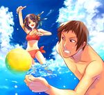  1girl ball beach bikini day fujimura_kyuu kyon outdoors suzumiya_haruhi suzumiya_haruhi_no_yuuutsu swimsuit 