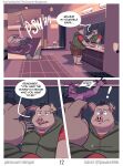 anthro basil_(mikrogoat) bovid bovine cattle comic dialogue domestic_pig duo exercise hi_res locker_room male male/male mammal mikrogoat overweight overweight_male perry_(mikrogoat) solo suid suina sus_(pig) washing_face workout