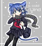  animal_ears aokaze bag cat_ears duffel_bag grey_background hair_ribbon makino_(ukiuo) pantyhose ribbon scarf solo tress_ribbon ukagaka 