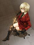  blonde_hair boots copyright_request eyepatch necktie solo sword thighhighs weapon yuki_hayabusa 
