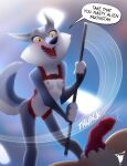 anthro balls blush bmbrigand breasts butt canid canine canis cock_and_ball_torture countershading digital_media_(artwork) duo erection female fur genital_torture genitals hair harness hi_res illumination_entertainment looking_at_viewer male male/female mammal nipples nude penis penis_smack penis_torture porsha_crystal pussy raised_tail simple_background sing_(movie) smile stick tail teeth text tongue wolf yellow_eyes