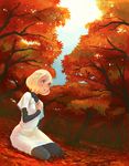  autumn blonde_hair blue_eyes dress leaf lowres original pantyhose solo weno weno's_blonde_original_character 