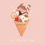  artist_name blueberry blush bow bowtie cat drinking_straw english_text food fruit hat ice_cream ice_cream_cone nadia_kim neapolitan_ice_cream no_humans original pink_background pink_neckwear simple_background sparkle star strawberry witch_hat 