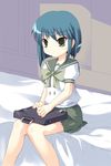  green_eyes green_hair konoe_fumina safi school_uniform shakugan_no_shana sitting solo 