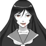  blood blood_in_mouth buchi_(artist) kaibutsu_oujo kamura_reiri lowres monochrome school_uniform sketch solo spot_color vampire 