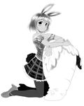  animal_ears bunny_ears copyright_request greyscale monochrome pantyhose sakumo_(karatama) solo 