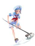  blue_sailor_collar cleaning copyright_request hat mop running sailor sailor_collar sailor_hat simple_background solo weno 