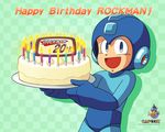  birthday birthday_cake cake candle english food green_background happy_birthday helmet male_focus official_art pastry plate rockman rockman_(character) rockman_(classic) solo wallpaper 