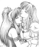  closed_eyes eirika fire_emblem fire_emblem:_seima_no_kouseki greyscale hug lineart marica_(fire_emblem) monochrome multiple_girls sasha_gladysh yuri 