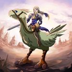  agrias_oaks armor blonde_hair chocobo final_fantasy final_fantasy_tactics riding solo sword tsukumo weapon 