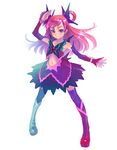  copyright_request detached_sleeves long_hair midriff pink_hair simple_background solo thighhighs weno 