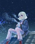  cold cup lowres original pajamas rooftop sky solo star_(sky) starry_sky weno weno's_blonde_original_character 