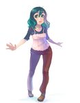  camisole copyright_request green_eyes green_hair pants simple_background solo weno 