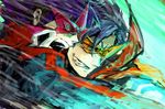  blue_hair glasses glowing kamina kamina_shades kurosuke_(nora) male_focus manly multiple_boys simon spiral_power star_shades tengen_toppa_gurren_lagann time_paradox 