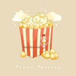  artist_name cat cloud english_text food nadia_kim no_humans original popcorn simple_background sparkle star striped white_cat yellow_background 