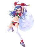  blue_hair christmas copyright_request hat jester_cap necktie santa_costume simple_background solo thighhighs weno 