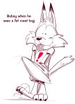 anthro aroused aroused_smile bobcat bodily_fluids bottomless bubsy bubsy_(series) clothed clothing digital_drawing_(artwork) digital_media_(artwork) english_text erection erection_under_clothing erection_under_shirt felid feline genital_fluids hi_res lynx male mammal precum salamikii shirt solo t-shirt tapping_foot tenting text tongue tongue_out toony topwear