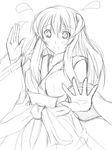  dress flying_sweatdrops greyscale hanyuu higurashi_no_naku_koro_ni long_sleeves looking_at_viewer monochrome outstretched_arm ribbon ribi sah simple_background sketch solo surprised white_background wide-eyed wide_sleeves 