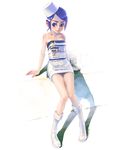  blue_eyes blue_hair boots copyright_request hat race_queen simple_background solo weno 
