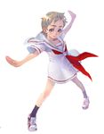  blonde_hair copyright_request dress sailor_dress school_uniform short_hair simple_background solo weno 