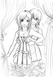  breast_grab breasts dress flower grabbing greyscale kairi_(kingdom_hearts) kingdom_hearts kingdom_hearts_ii lineart medium_breasts monochrome multiple_girls namine sasha_gladysh yuri 