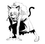  all_fours animal_ears cat_ears cat_tail darker_than_black dress greyscale hair_between_eyes lowres monochrome oso_(toolate) ponytail shoes solo tail yin 