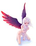  copyright_request kneeling nude red_eyes silver_hair simple_background solo weno wings 