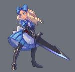  blonde_hair blue_eyes bow copyright_request hair_bow simple_background solo sword weapon weno 