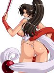  ass black_eyes black_hair blush breasts closed_fan fan fatal_fury folding_fan from_behind highleg highleg_panties kagami_hirotaka large_breasts long_hair looking_back no_bra panties pelvic_curtain ponytail revealing_clothes shiranui_mai sideboob snk solo the_king_of_fighters thong underwear white_panties 