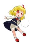  blonde_hair bloomers blush chibi hair_ribbon microphone open_mouth outstretched_arm red_eyes ribbon rumia short_hair skirt solo tao_(kadoya) touhou underwear white_bloomers 