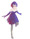  copyright_request dress elbow_gloves glasses gloves pantyhose simple_background solo thighhighs weno 