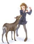  animal copyright_request deer pantyhose school_uniform simple_background solo thighhighs weno 