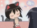  animal_ears artist_request azumanga_daiou blush bob_cut cat_ears cosplay kamineko kamineko_(cosplay) kaori_(azumanga_daiou) multiple_girls sakaki school_uniform sweatdrop tail yuri 