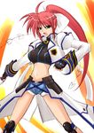  cosplay hagane_soushi hair_ribbon levantine lyrical_nanoha mahou_shoujo_lyrical_nanoha_strikers pink_hair ponytail ribbon signum solo subaru_nakajima subaru_nakajima_(cosplay) sword weapon whip whip_sword 