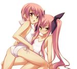  ass blush bow breasts incest kousaka_alice kousaka_maria long_hair multiple_girls one-piece_swimsuit pink_hair shimakaze short_hair siblings sisters small_breasts suigetsu swimsuit twintails yellow_eyes yuri 