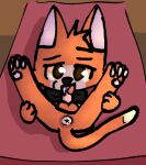 anthro anus autofellatio balls bed bedroom_eyes bodily_fluids brown_pupils butt cum cum_in_mouth cum_inside domestic_cat felid feline felis fur furniture genital_fluids genitals licking male male/male mammal masturbation narrowed_eyes nude oral oral_masturbation orange_body orange_fur penile penile_masturbation pupils scarf seductive solo spread_legs spreading tinky tinky_(character) tongue