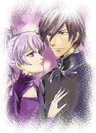  1boy 1girl black_hair darker_than_black dress grey_hair hair_ribbon hei purple_dress purple_eyes ribbon yin 