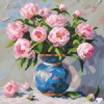  ai-generated_art_(topic) commentary derivative_work english_commentary flower flower_focus grey_background leaf lowres mirrutatep no_humans original pink_flower pink_rose pixel_art rose vase 