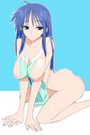  apron between_breasts blue_eyes blue_hair breasts clothes_between_breasts hiiragi_miki huge_breasts kusaka_souji lucky_star naked_apron nipples solo 