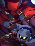  animal artist_name cape claws cloak clothed_animal daroach ears_through_headwear floating_cape galaxia_(sword) gleam gloves hand_on_headwear hat holding holding_staff holding_sword holding_weapon kirby_(series) light_particles meta_knight moon mouse_(animal) night night_sky no_humans outdoors outstretched_hand purple_cape purple_footwear red_cloak sabaton sky solid_oval_eyes staff standing star_(symbol) sword tomatojuice1923 top_hat weapon white_gloves white_mask yellow_eyes 